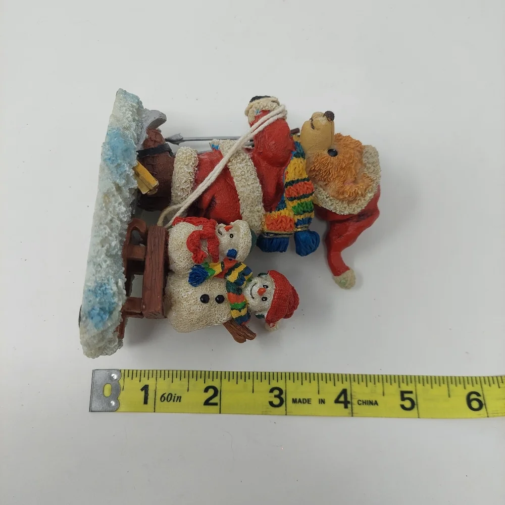 Bear Sledding Santa Outfit Bundled Up Snowmen Sled Decorative Christmas Figurine